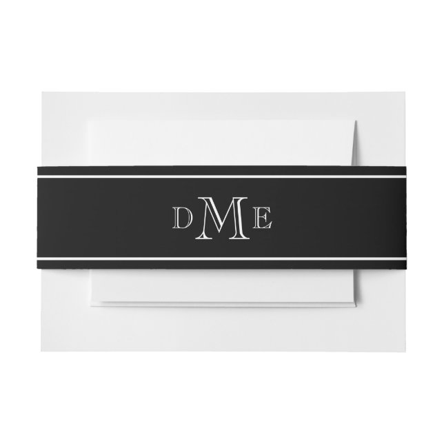 Elegant Black White Line Monogram Invitation Belly Band (Front Example)