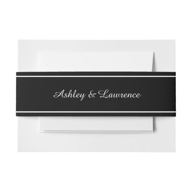 Elegant Black White Line Personalised Invitation Belly Band (Front Example)