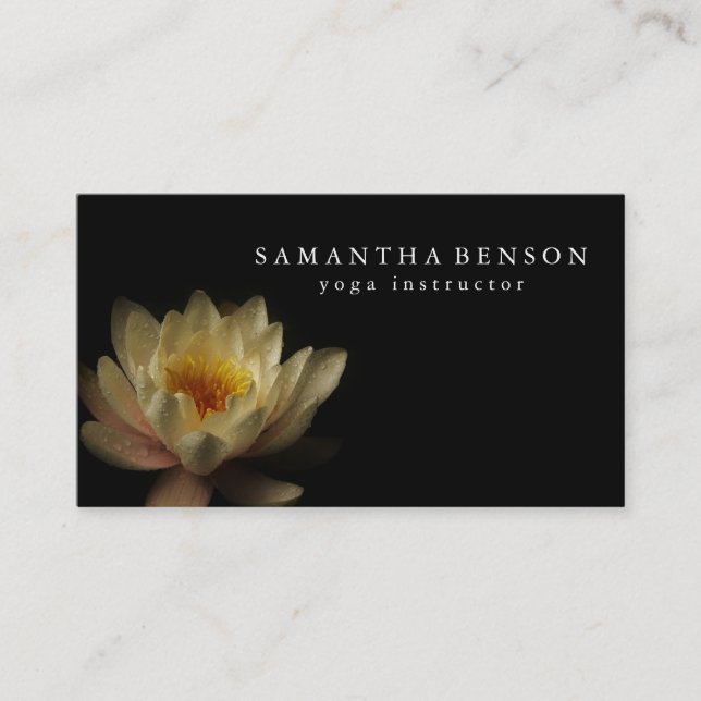Elegant Black & white Lotus Flower Logo Yoga Busin Business Card (Front)