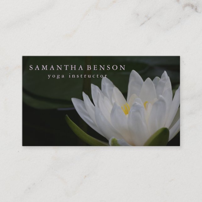 Elegant Black & white Lotus Flower Logo Yoga Busin Business Card (Front)