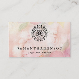 Elegant Black & white Lotus Flower Logo Yoga Business Card