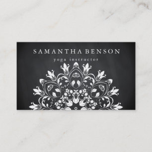 Elegant Black & white Lotus Flower Logo Yoga Business Card