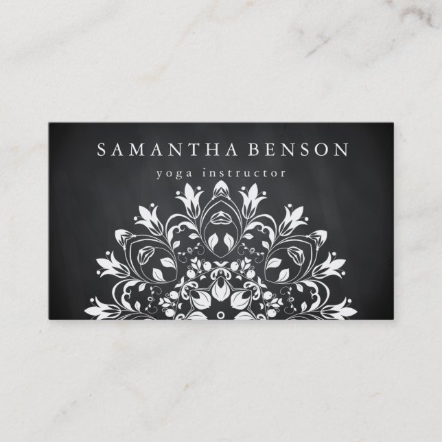 Elegant Black & white Lotus Flower Logo Yoga Business Card (Front)