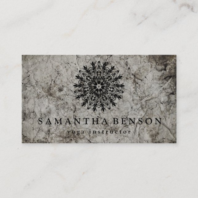 Elegant Black & white Lotus Flower Logo Yoga Business Card (Front)