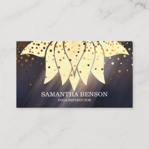 Elegant Black & white Lotus Flower Logo Yoga Business Card
