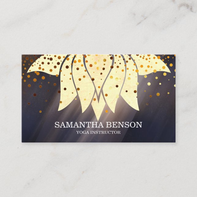 Elegant Black & white Lotus Flower Logo Yoga Business Card (Front)