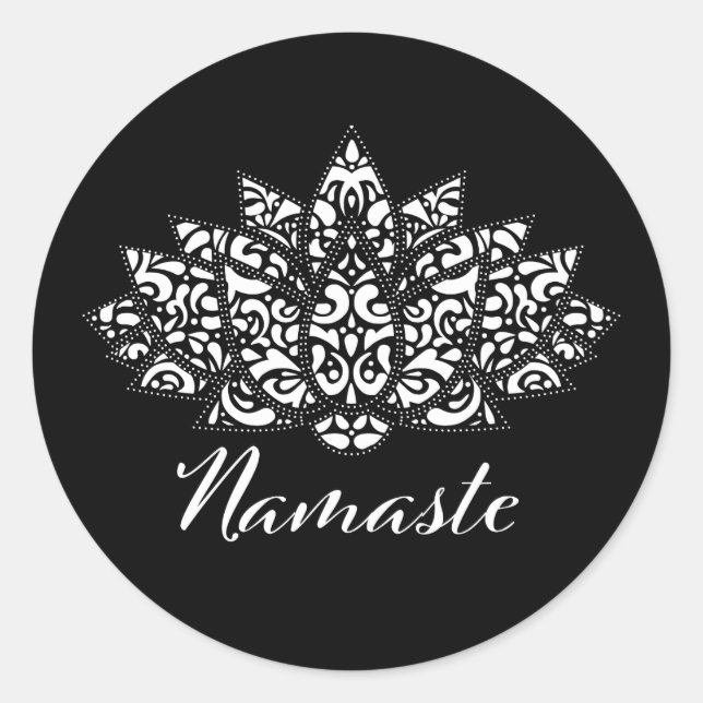 Elegant Black & White Lotus Yoga Namaste Classic Round Sticker (Front)