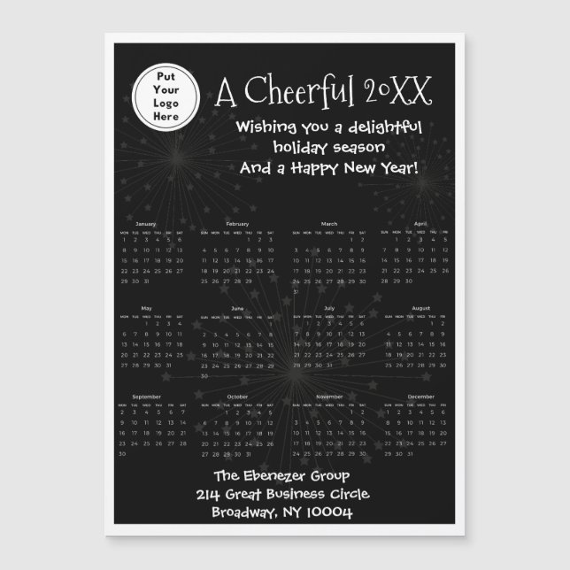 Elegant Black & White Magnetic Full Year Calendar  (Front)