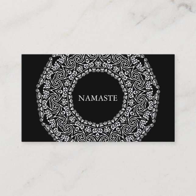 Elegant Black & white Mandala Art Logo Yoga Business Card (Front)