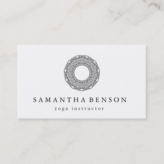 Elegant Black & white Mandala Art Logo Yoga Business Card (Front)
