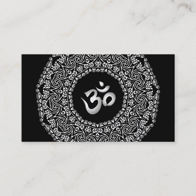 Elegant Black & white Mandala Art Logo Yoga Business Card (Front)