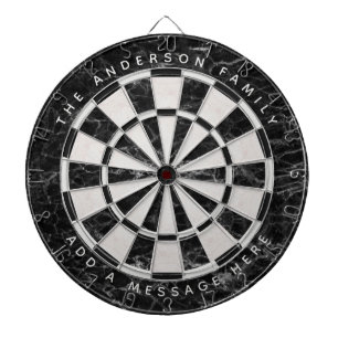 Elegant Black White Marble Custom Name Message Dartboard