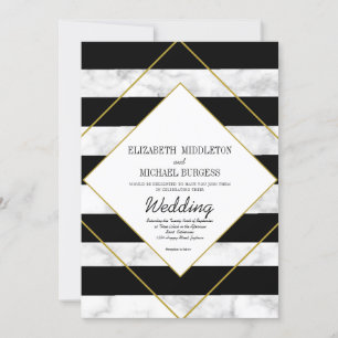 Elegant Black White Marble Gold Geometric Wedding Invitation