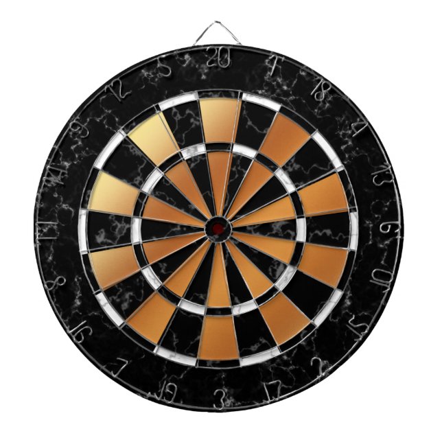 Elegant Black & White Marble on Copper Foil Dartboard (Front)