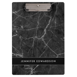 Elegant black white marble pattern personalised clipboard