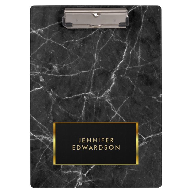 Elegant black white marble pattern professional clipboard (Front)