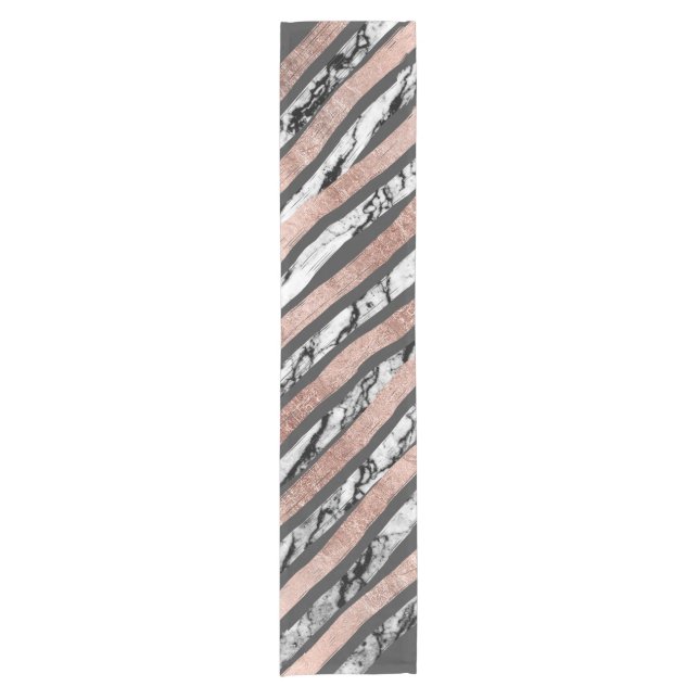Elegant Black White Marble Rose Gold Brushstrokes Short Table Runner (Front)