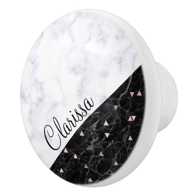 elegant black white marble rose gold geometric ceramic knob (Right)