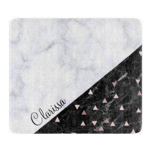 elegant black white marble rose gold geometric cutting board