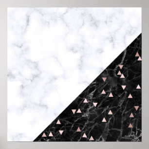 elegant black white marble rose gold geometric poster