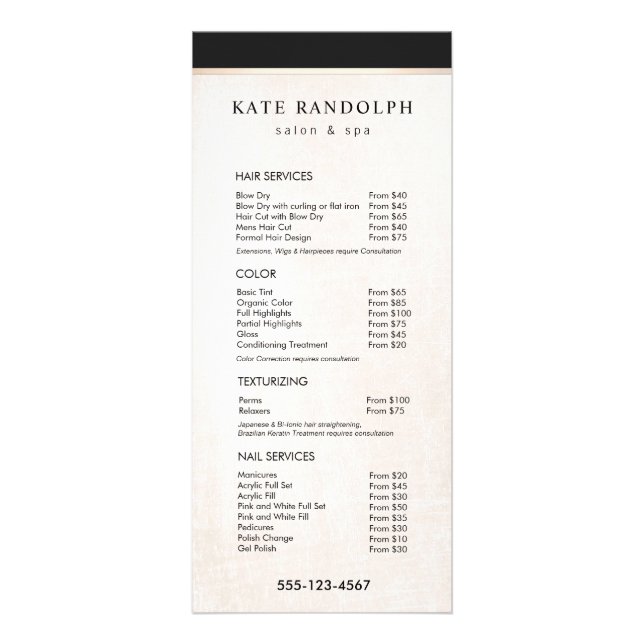 Elegant Black White Marble Salon Price List Menu (Front)