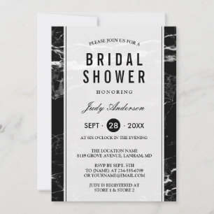 Elegant Black White Marble Wedding Bridal Shower Invitation