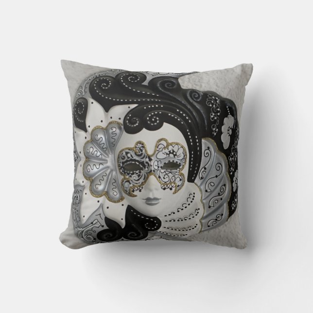 Elegant Black White Mardi Gras carnival Mask Cushion (Front)