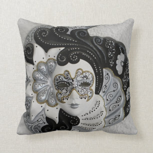 Elegant Black White Mardi Gras carnival Mask Cushion