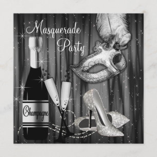 Elegant Black White Masquerade Party Invitation