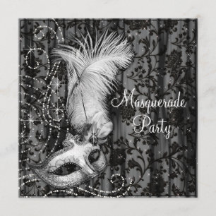 Elegant Black White Masquerade Party Invitation