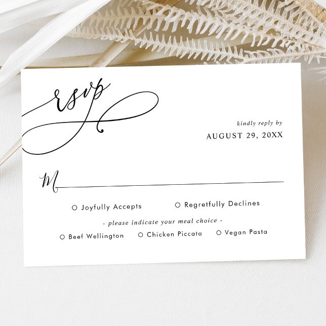 Elegant Black & White Meal Options Wedding  RSVP Card (Creator Uploaded)