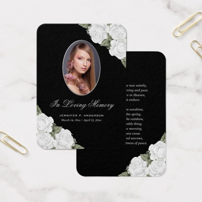 Elegant Black White Memorial Funeral Prayer Card (Office)