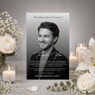 Elegant Black & White Memorial Funeral Thank You  Card