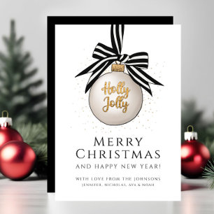 Elegant Black White Merry Christmas Bauble  Holiday Card