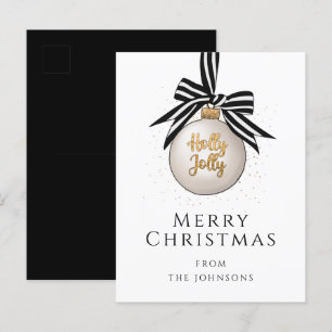 Elegant Black White Merry Christmas Bauble Holiday Postcard