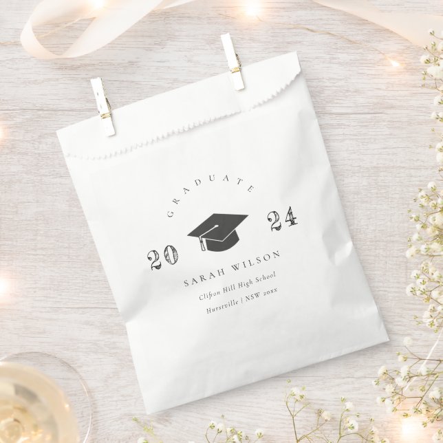 Elegant Black & White Minimal Simple Graduation Favour Bags (Clipped)