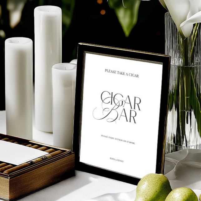 Elegant Black & White Minimalist Cigar Bar Sign (Elegant Black & White Minimalist Cigar Bar Sign)
