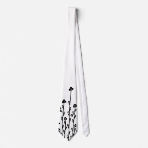Elegant black white minimalist doodle wildflower tie