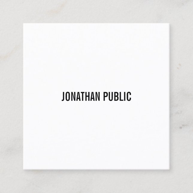 Elegant Black White Minimalist Modern Sleek Plain Square Business Card (Front)