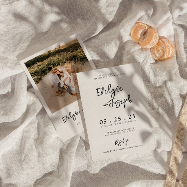 Elegant Black & White Minimalist Photo Wedding Invitation (Creator Uploaded)