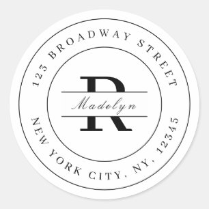 Elegant black white minimalist return address classic round sticker