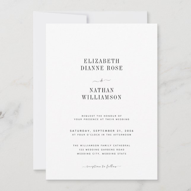 Elegant Black & White Minimalist Wedding Invitation (Front)