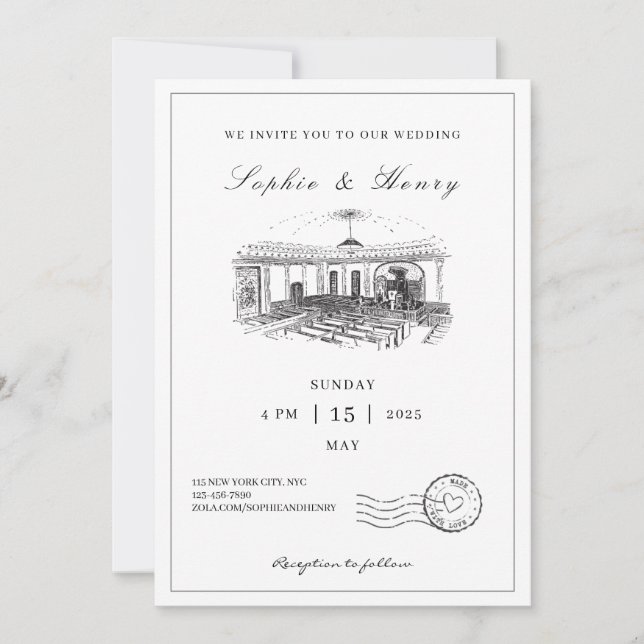 Elegant Black & White Minimalist Wedding   Invitation (Front)