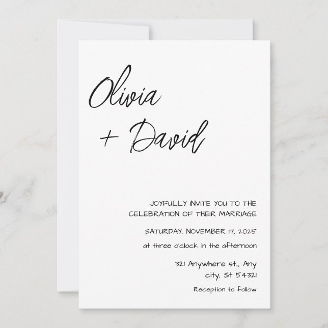 Elegant Black & White Minimalist Wedding Invitation (Front)