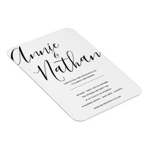 Elegant Black White Minimalist Wedding Invitation Magnet