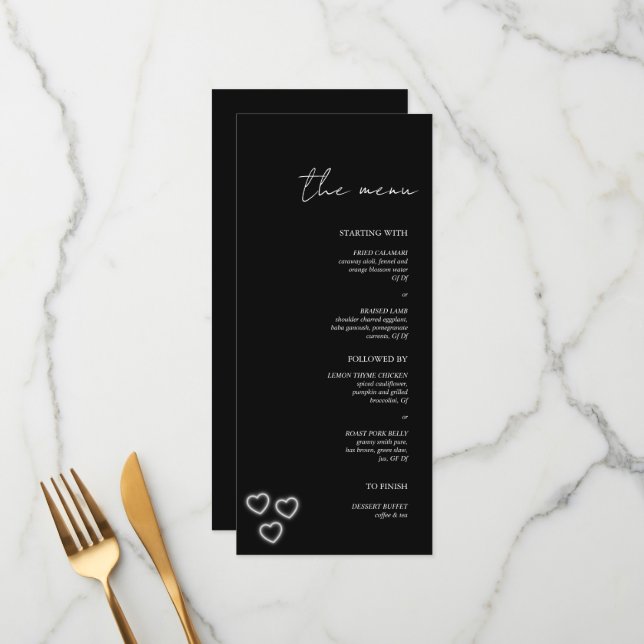 Elegant Black & White Minimalist Wedding Menu (Front/Back In Situ)
