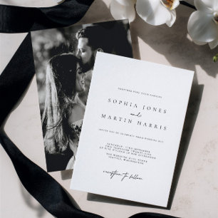 Elegant Black & White Minimalist Wedding Photo Invitation
