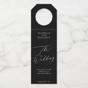Elegant Black & White Modern Calligraphy Wedding Bottle Tag
