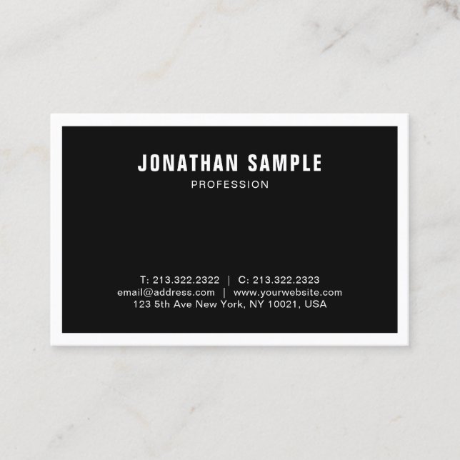 Elegant Black White Modern Clean Professional Business Card (Front)