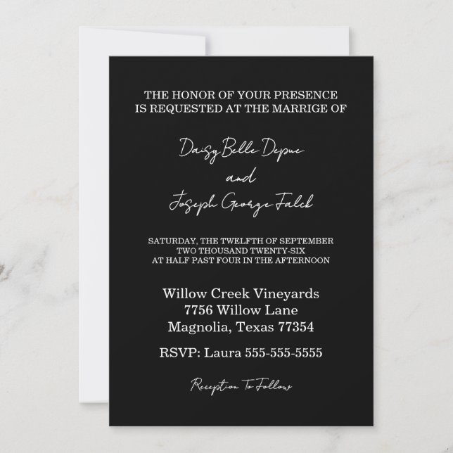 Elegant Black & White Modern Wedding Invitation (Front)